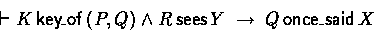\begin{displaymath}
\derives \key{P}{Q}{K} \land R \sees Y \implies Q \oncesaid X\end{displaymath}