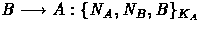 $B \longrightarrow A: \{N_A,N_B,B\}_{K_A}$