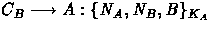 $C_B \longrightarrow A: \{N_A,N_B,B\}_{K_A}$
