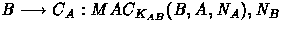 $B \longrightarrow C_A: MAC_{K_{AB}}(B,A,N_A),N_B$
