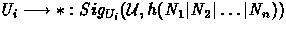 $U_i \longrightarrow*: Sig_{U_i}({\cal U},h(N_1\vert N_2\vert\ldots\vert N_n))$