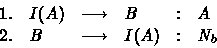 \begin{displaymath}
\begin{array}
{llclcl}
 {\rm 1.} & I(A) & \longrightarrow & ...
 ...\  {\rm 2.} & B & \longrightarrow & I(A) &:& N_b 
 \end{array} \end{displaymath}