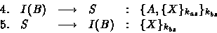 \begin{displaymath}
\begin{array}
{llclcl}
 {\rm 4.} & I(B) & \longrightarrow & ...
 ... S & \longrightarrow & I(B) &:& \{ X \}_{k_{bs}} 
 \end{array} \end{displaymath}