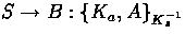 $S\to B:\{K_a,A\}_{K_s^{-1}}$