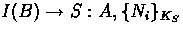 $I(B)\to S:A,\{N_i\}_{K_S}$