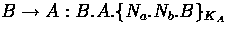 $B \rightarrow A : B.A.\{ N_{a}.N_{b}.B \}_{K_{A}}$