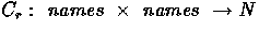 $C_{r} : \mbox{ {\em names} } \times \mbox{ {\em names} }
\rightarrow {\Bbb N}$