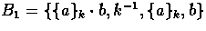 $B_{1} = \{ \{a\}_{k} \cdot b, k^{-1}, \{a\}_{k}, b \}$